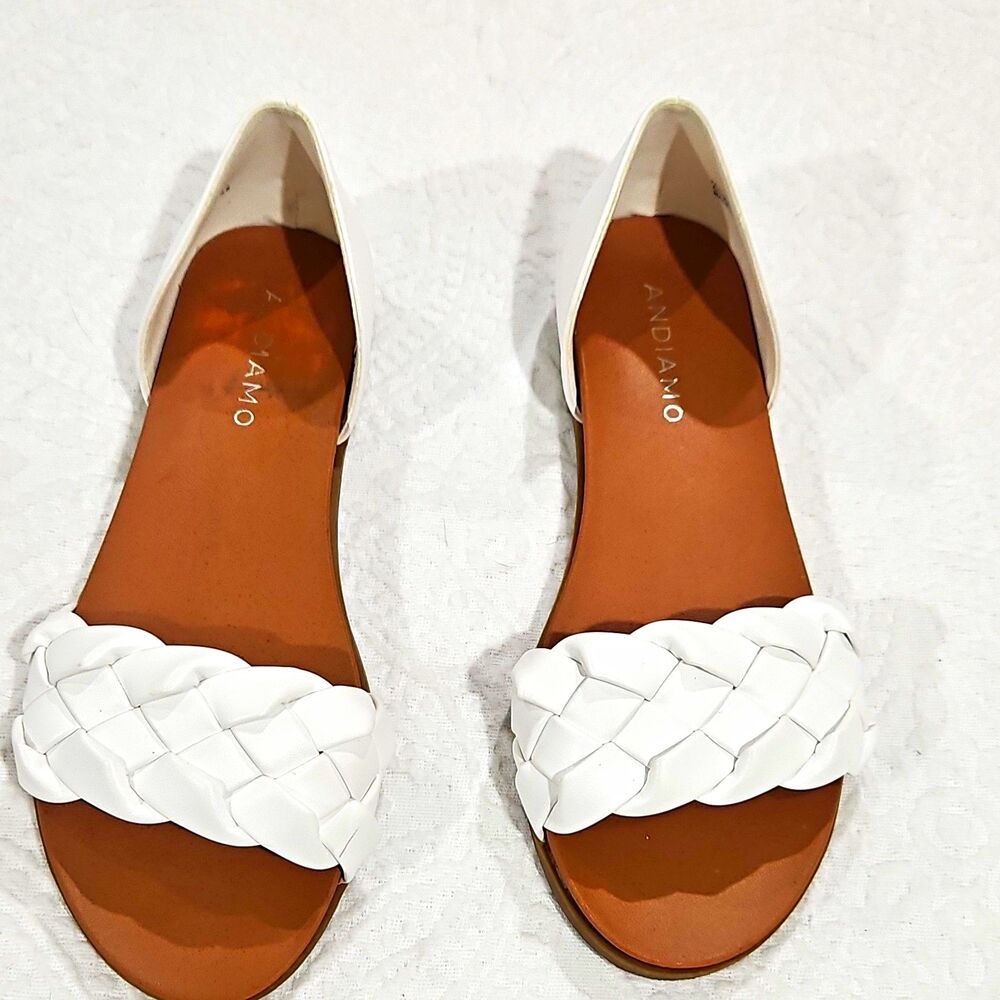ANDIAMO Women's White Braided Strap Slide Sandals Synthetic US Size 7